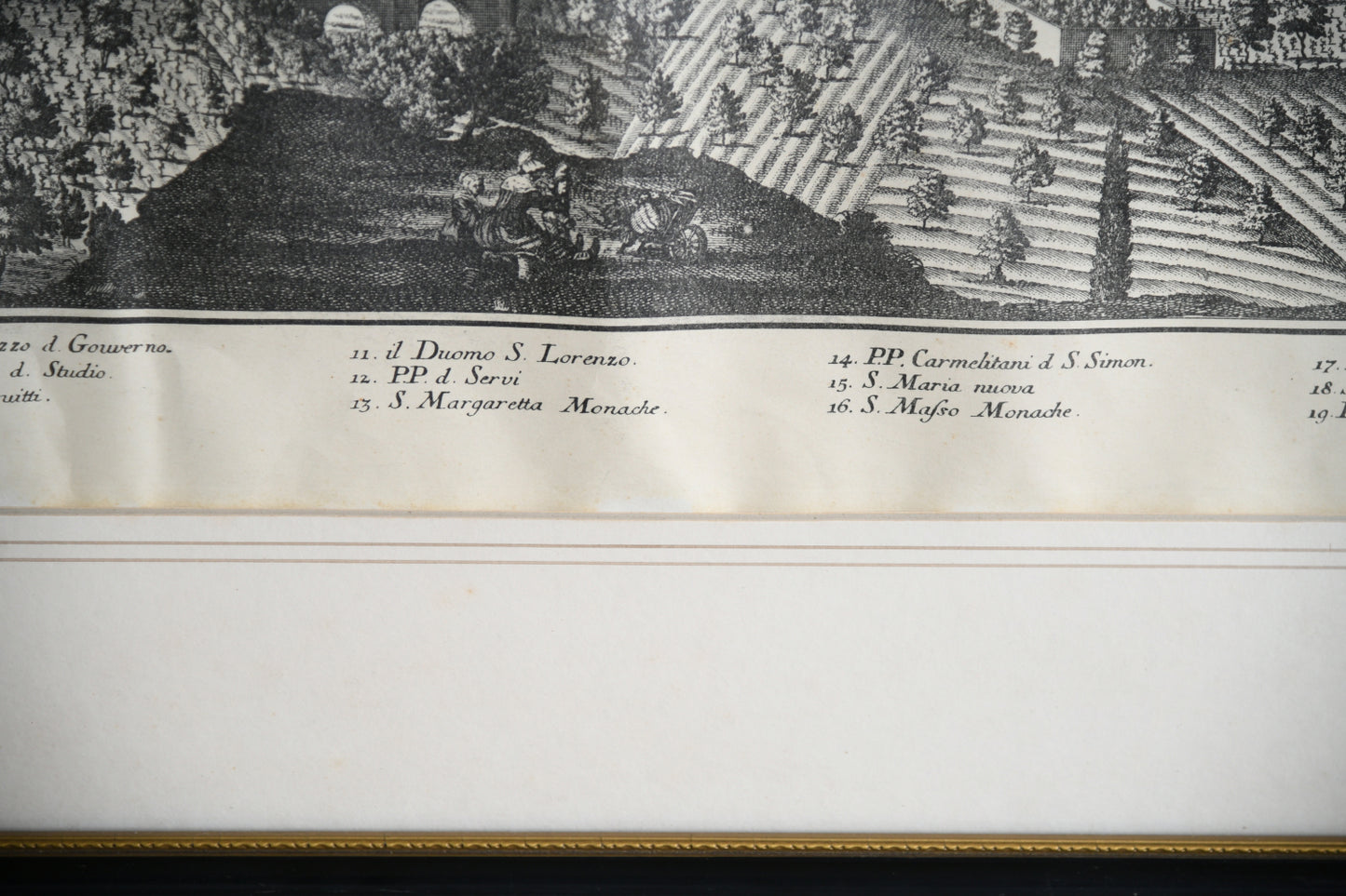 Antique Engraved Panoramic View of Perugia, Italy