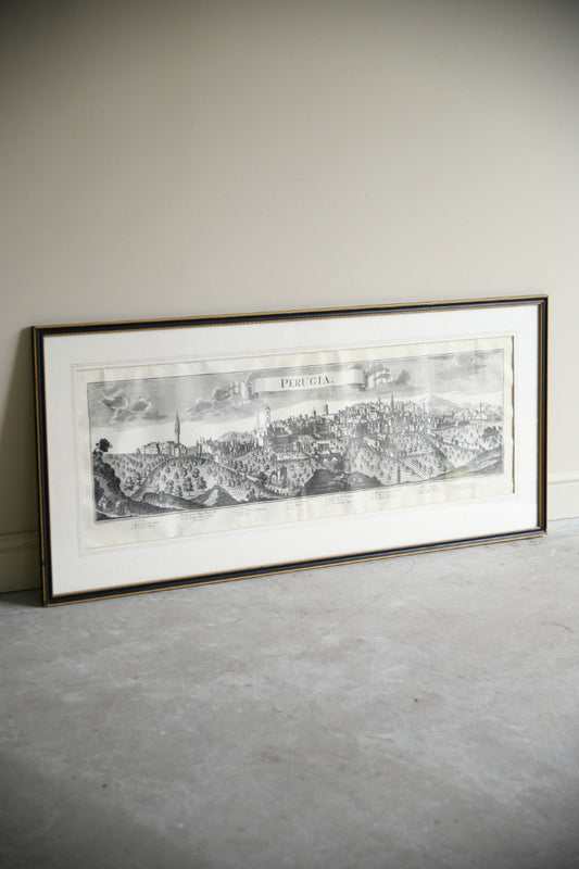 Antique Engraved Panoramic View of Perugia, Italy