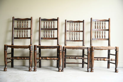 4 Country Spindle Back Rush Seat Dining Chairs