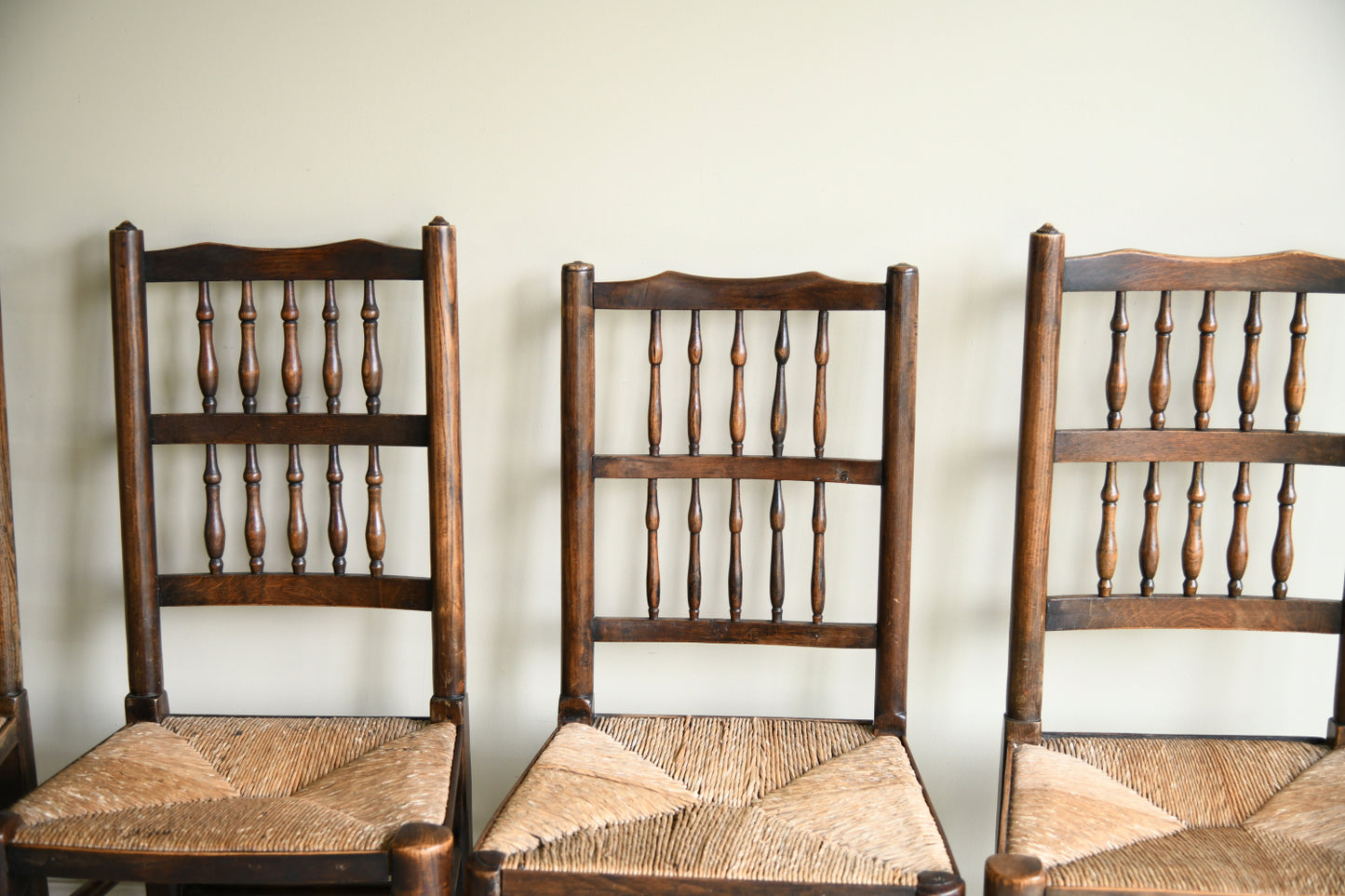 4 Country Spindle Back Rush Seat Dining Chairs