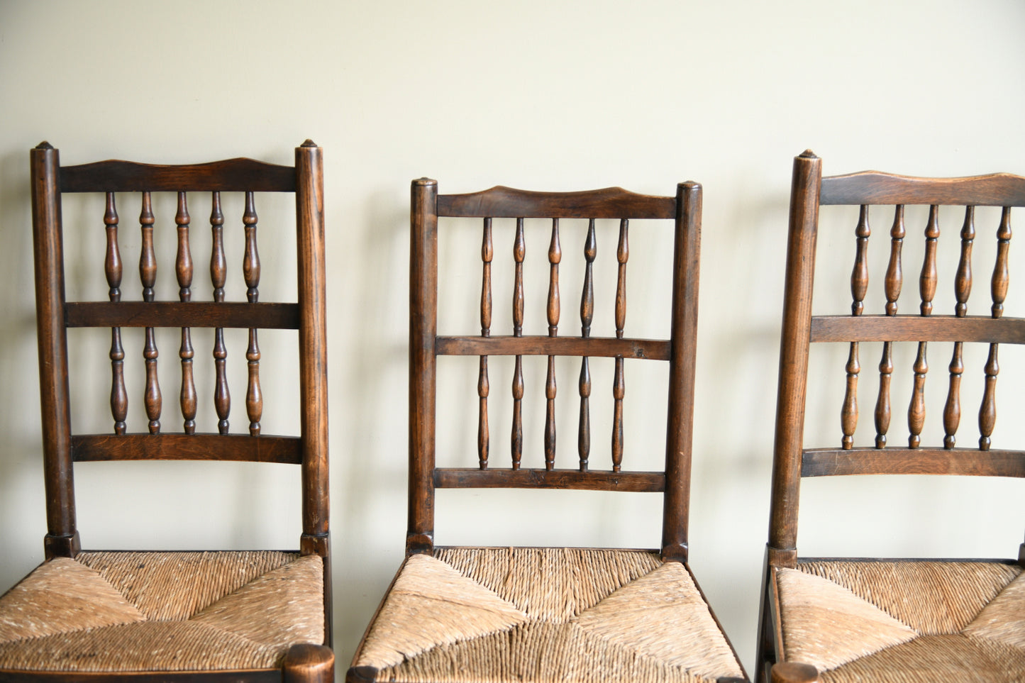 4 Country Spindle Back Rush Seat Dining Chairs