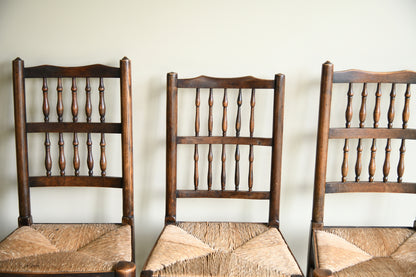 4 Country Spindle Back Rush Seat Dining Chairs