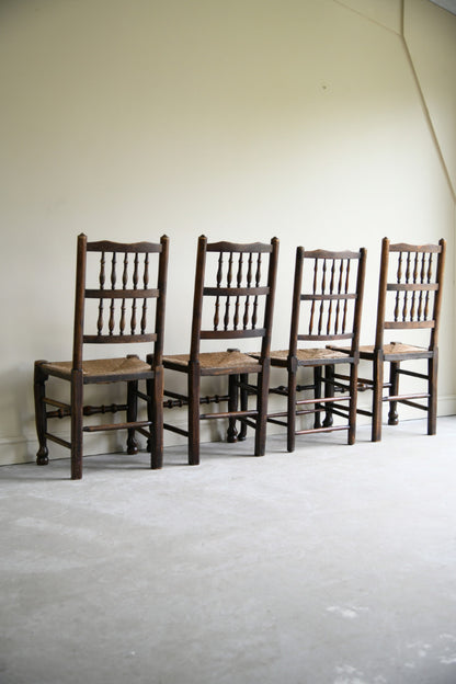 4 Country Spindle Back Rush Seat Dining Chairs