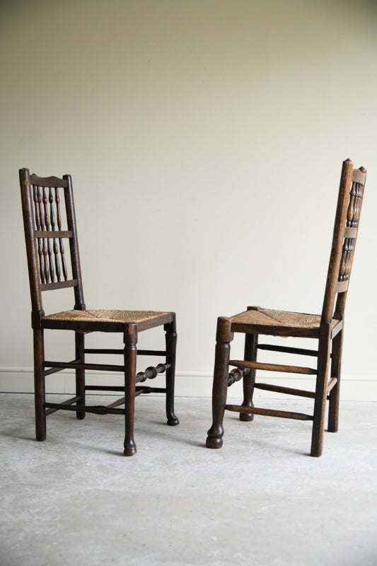 4 Country Spindle Back Rush Seat Dining Chairs
