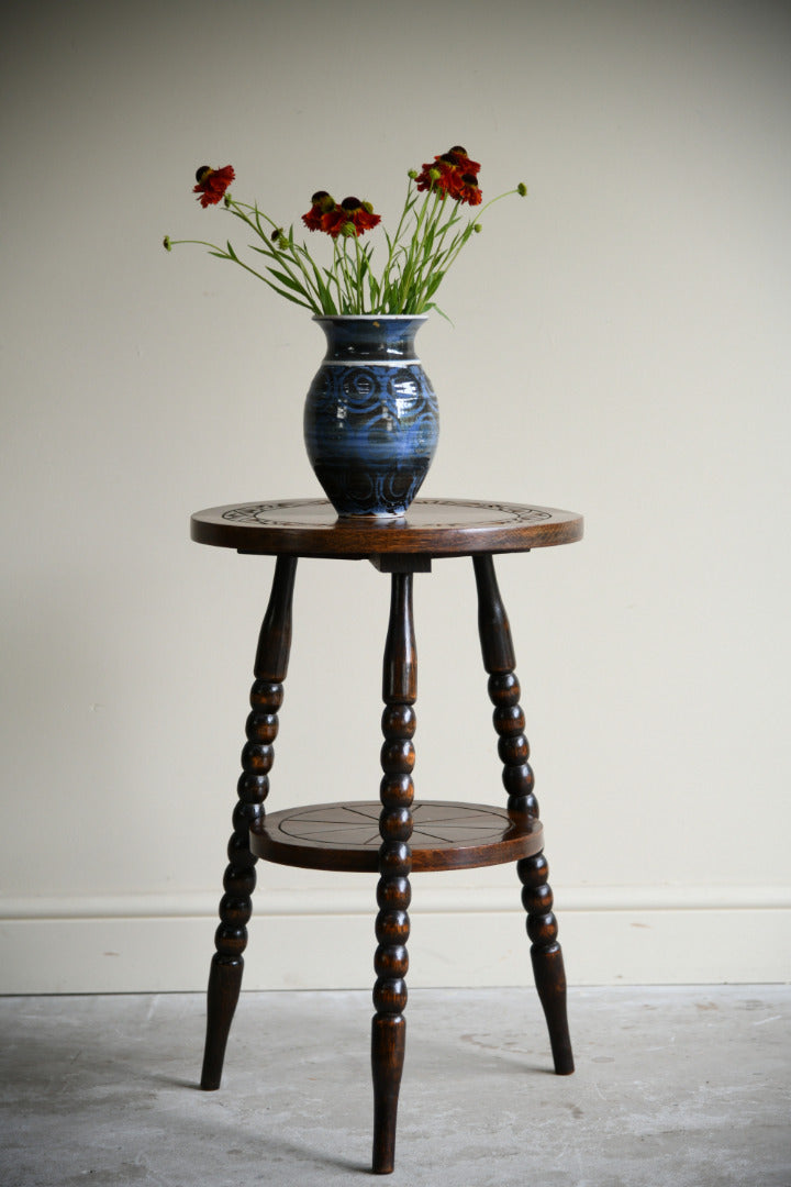 Early 20th Century Oak Bobbin Turned Lamp Table with Carved Top