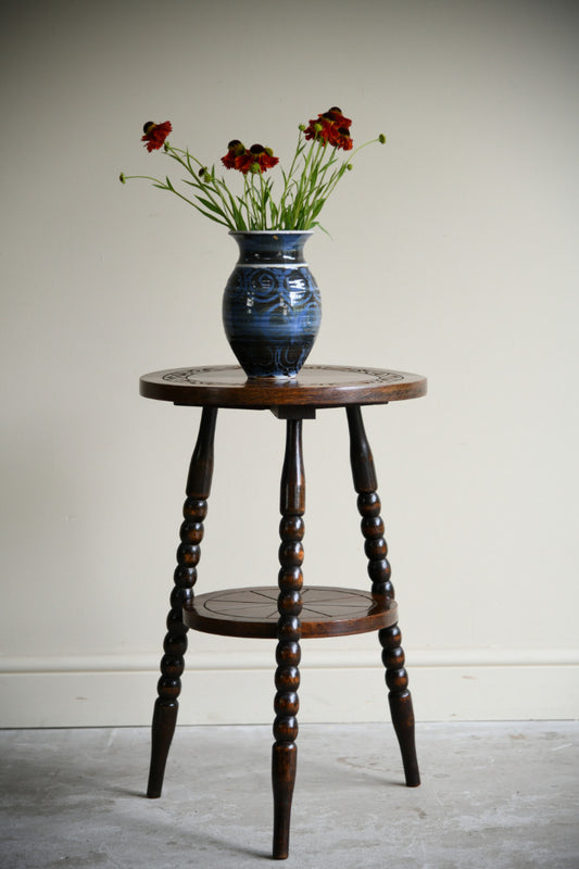 Early 20th Century Oak Bobbin Turned Lamp Table with Carved Top