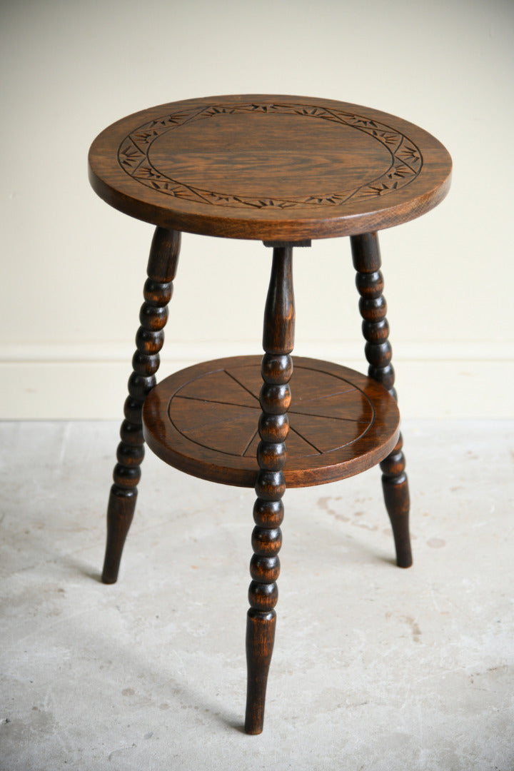 Early 20th Century Oak Bobbin Turned Lamp Table with Carved Top