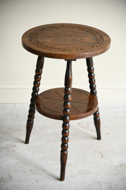 Early 20th Century Oak Bobbin Turned Lamp Table with Carved Top