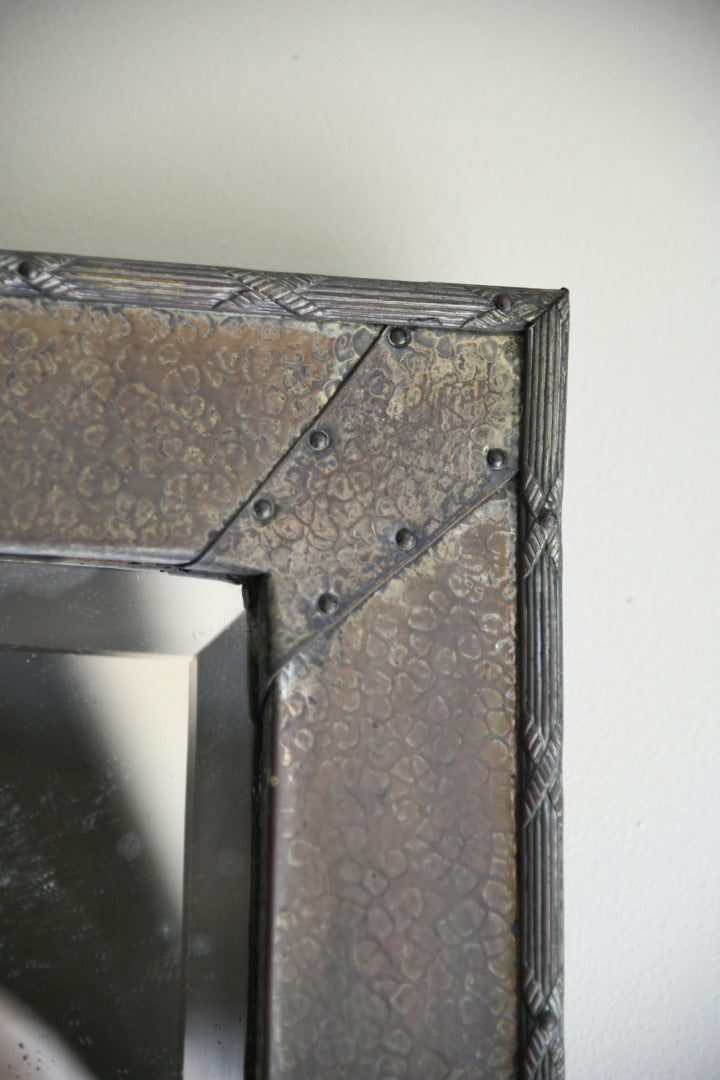Arts and Crafts Hammered Metal Framed Bevelled Wall Mirror