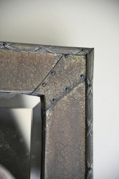 Arts and Crafts Hammered Metal Framed Bevelled Wall Mirror
