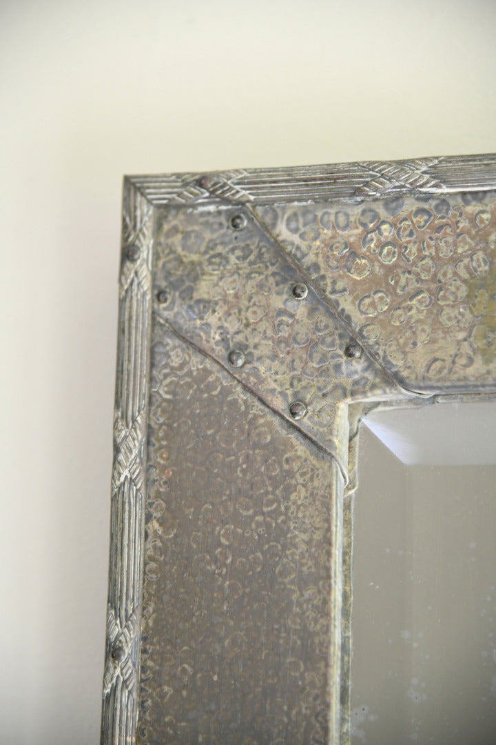 Arts and Crafts Hammered Metal Framed Bevelled Wall Mirror