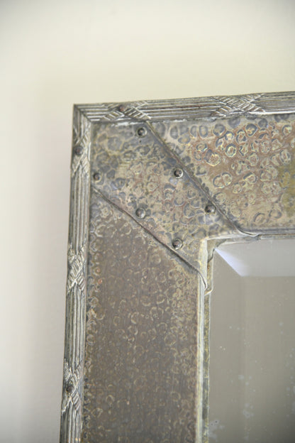 Arts and Crafts Hammered Metal Framed Bevelled Wall Mirror
