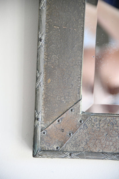 Arts and Crafts Hammered Metal Framed Bevelled Wall Mirror