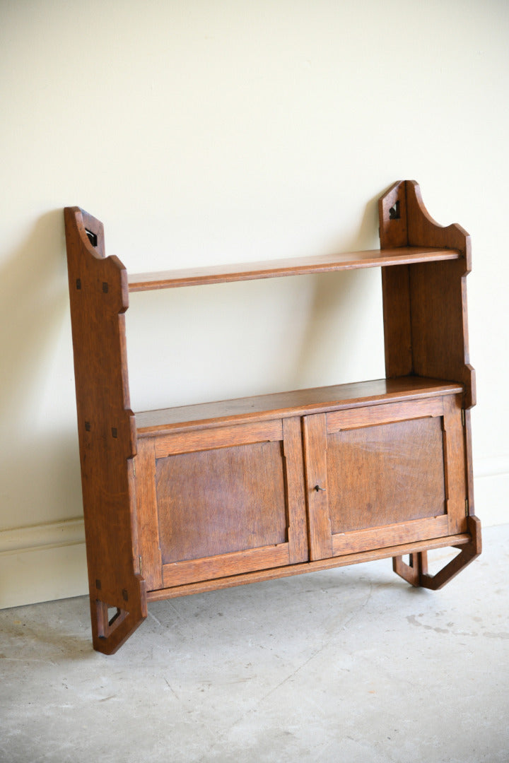 Arts and Crafts Oak Wall Shelf with Cupboard