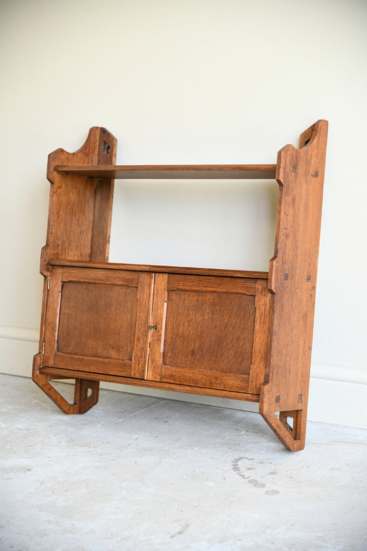 Arts and Crafts Oak Wall Shelf with Cupboard