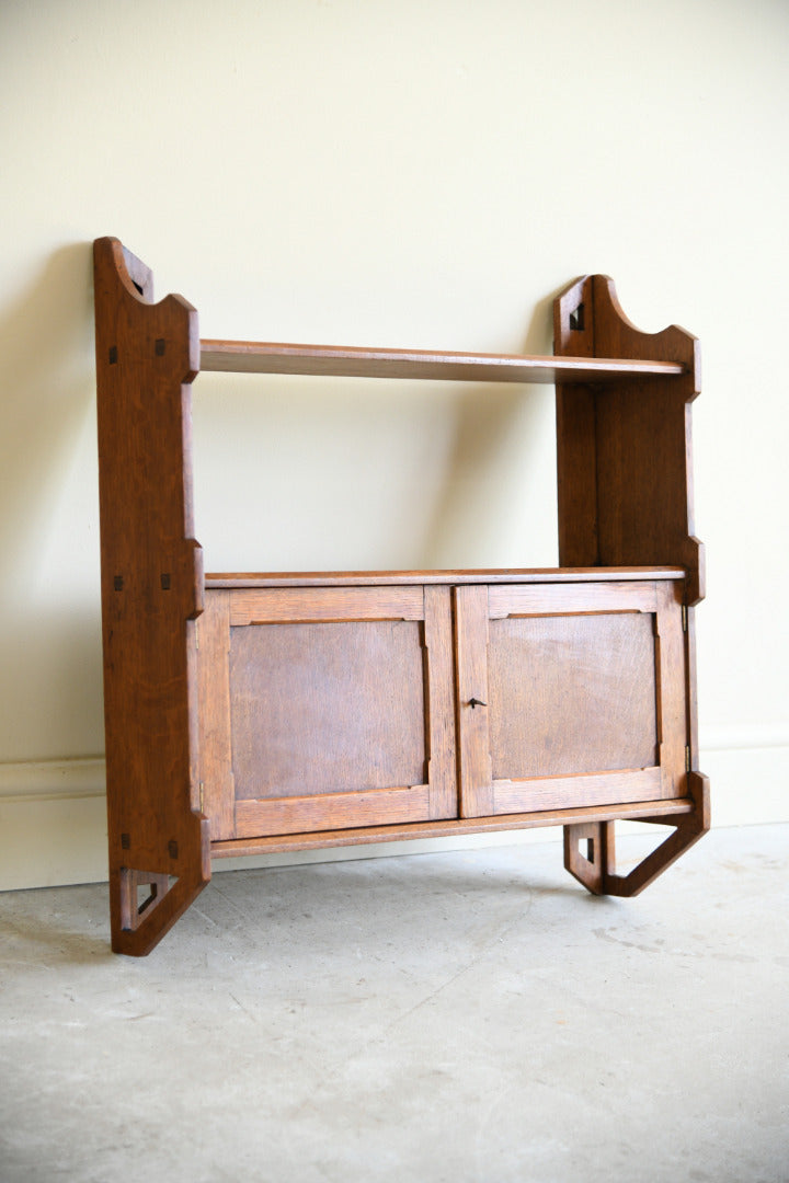 Arts and Crafts Oak Wall Shelf with Cupboard