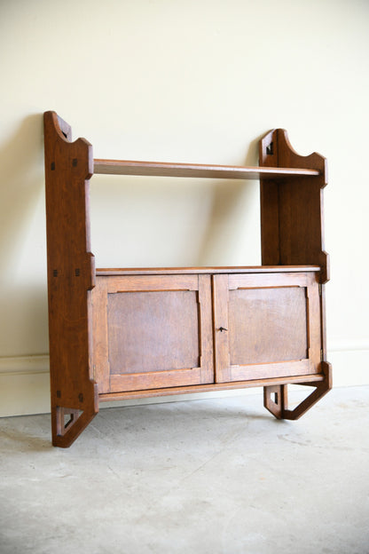Arts and Crafts Oak Wall Shelf with Cupboard