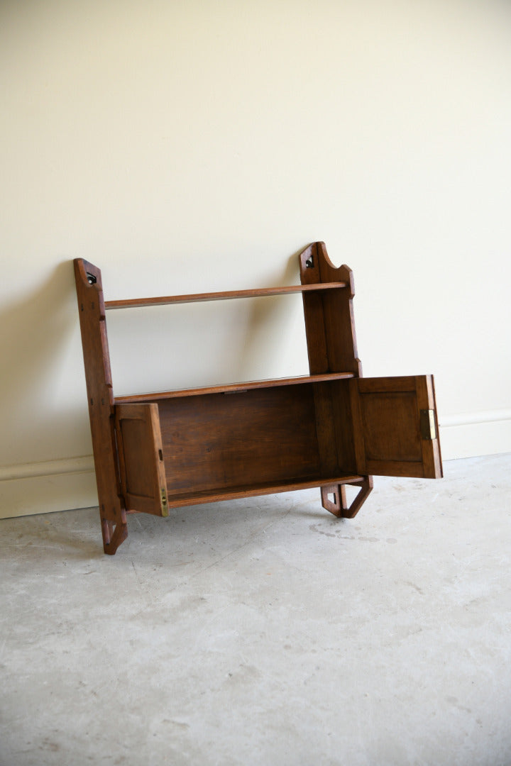 Arts and Crafts Oak Wall Shelf with Cupboard