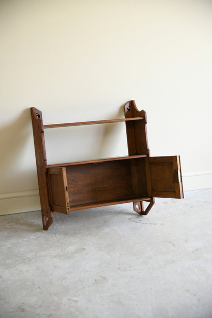 Arts and Crafts Oak Wall Shelf with Cupboard