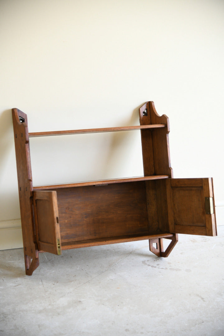 Arts and Crafts Oak Wall Shelf with Cupboard
