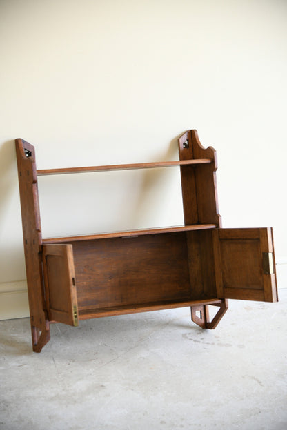 Arts and Crafts Oak Wall Shelf with Cupboard