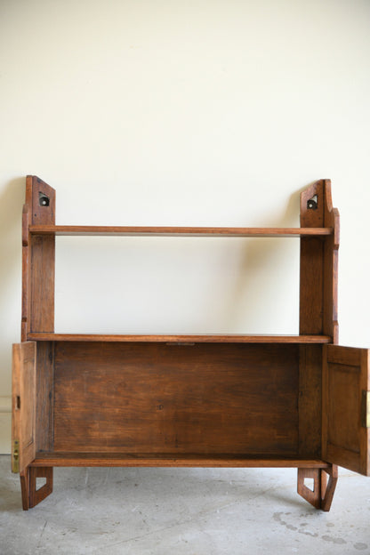 Arts and Crafts Oak Wall Shelf with Cupboard