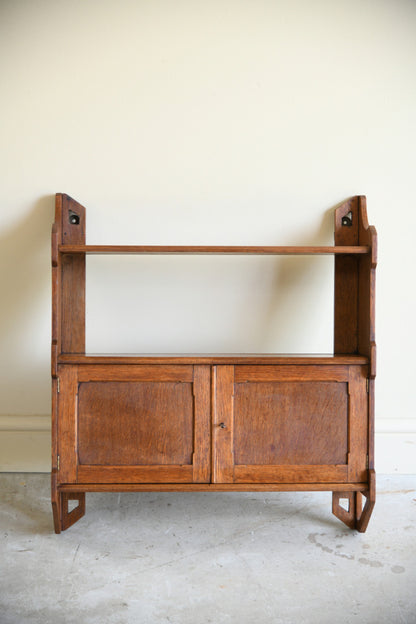 Arts and Crafts Oak Wall Shelf with Cupboard