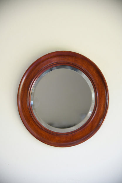 Early 20th Century Round Mahogany Framed Bevelled Wall Mirror