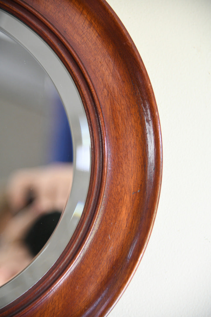 Early 20th Century Round Mahogany Framed Bevelled Wall Mirror