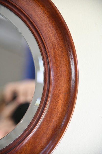 Early 20th Century Round Mahogany Framed Bevelled Wall Mirror