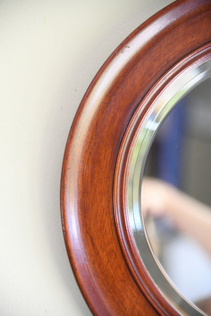 Early 20th Century Round Mahogany Framed Bevelled Wall Mirror