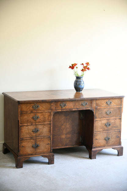 Antique Figured Walnut Kneehole Desk