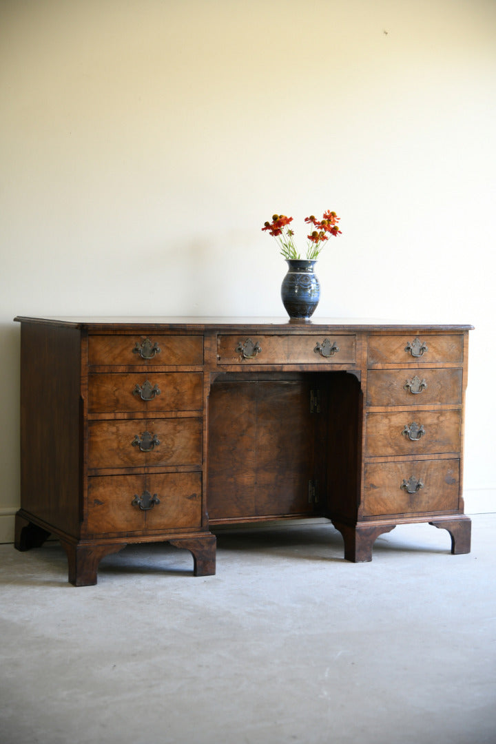 Antique Figured Walnut Kneehole Desk