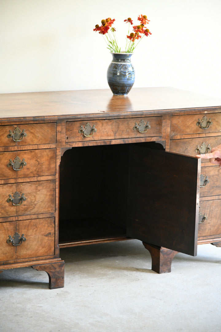 Antique Figured Walnut Kneehole Desk