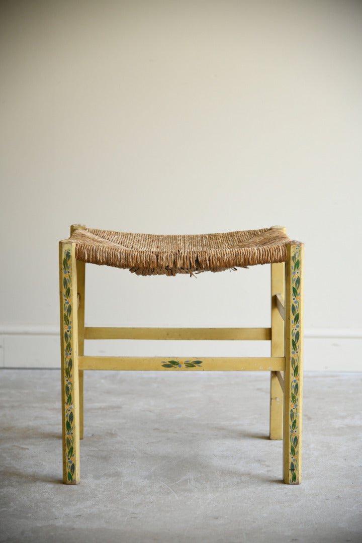 Vintage Continental Painted Rush Seat Stool