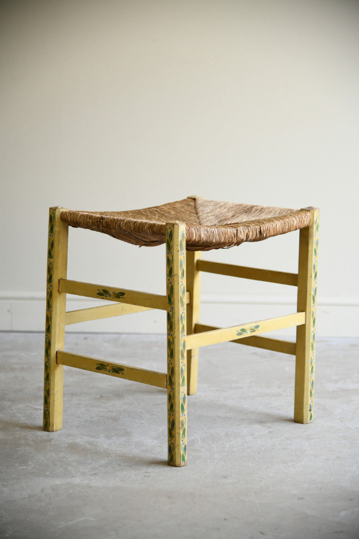 Vintage Continental Painted Rush Seat Stool