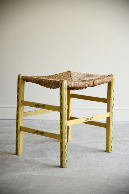 Vintage Continental Painted Rush Seat Stool