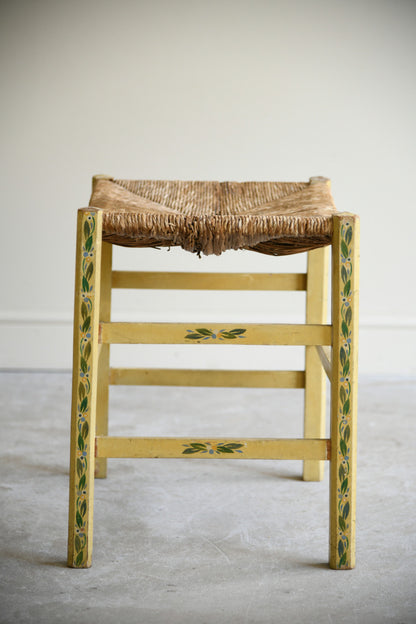 Vintage Continental Painted Rush Seat Stool