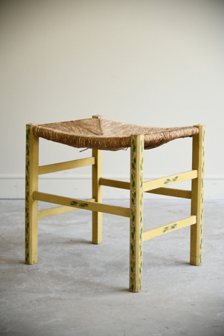 Vintage Continental Painted Rush Seat Stool