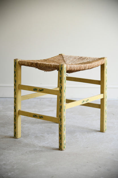 Vintage Continental Painted Rush Seat Stool
