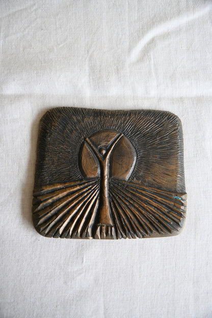 Figure & Sunburst Signed Limited Edition Bronze Relief Plaque
