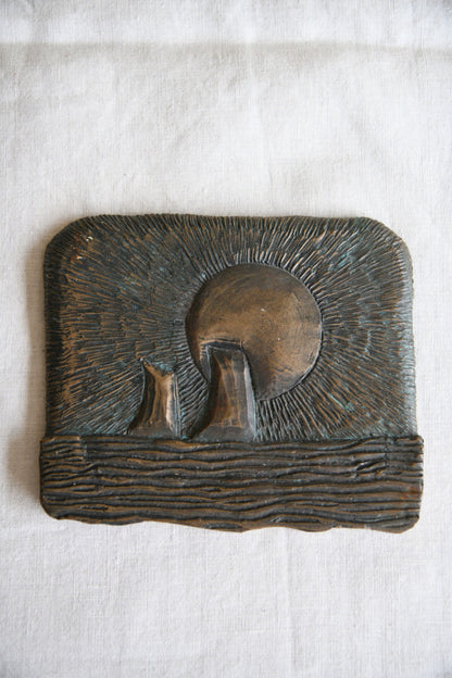 Abstract Sail & Sunburst Motif Cast Bronze Relief Plaque