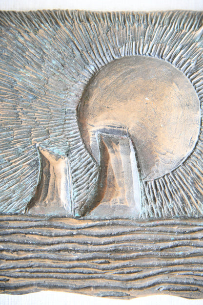 Abstract Sail & Sunburst Motif Cast Bronze Relief Plaque