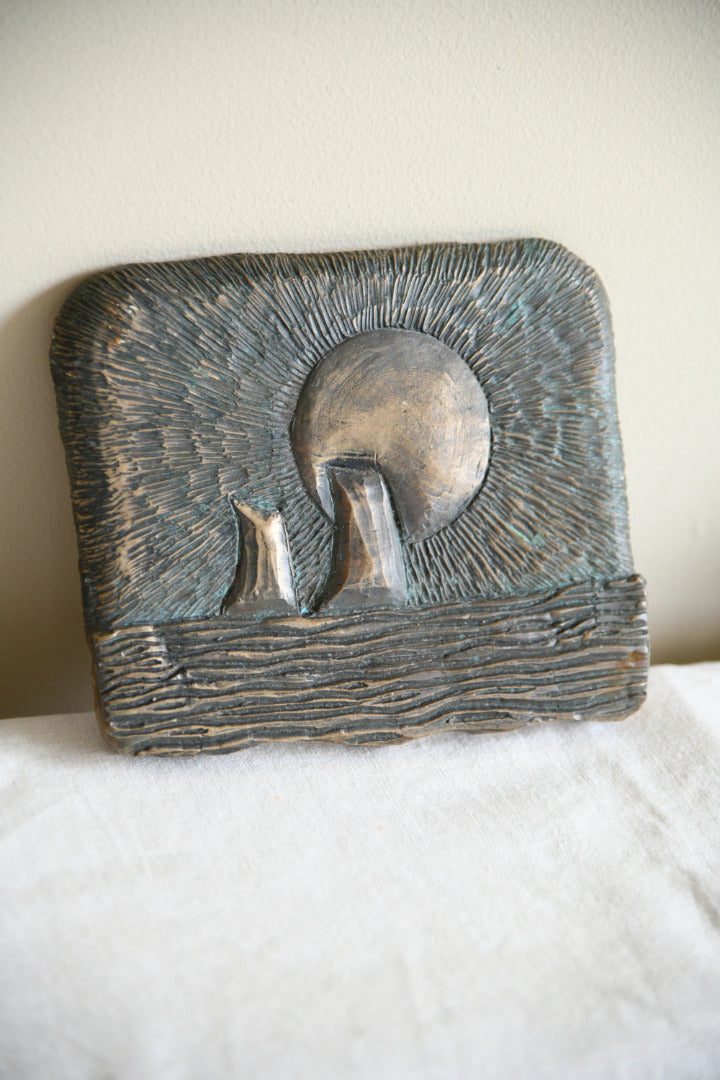 Abstract Sail & Sunburst Motif Cast Bronze Relief Plaque