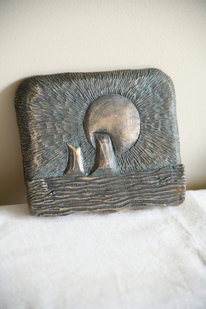 Abstract Sail & Sunburst Motif Cast Bronze Relief Plaque