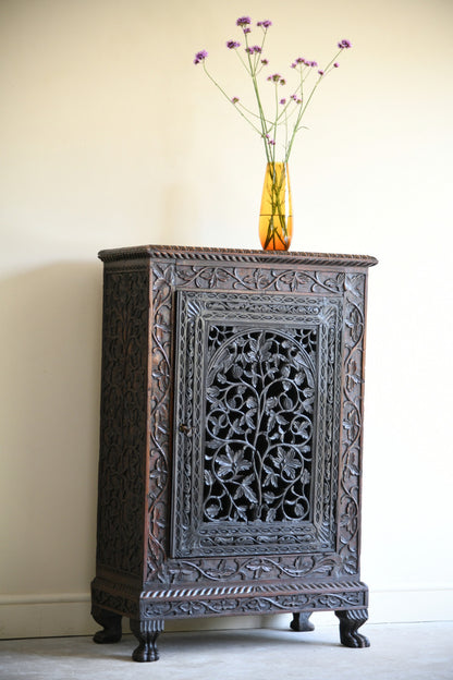 Indian Carved Rosewood Side Cabinet