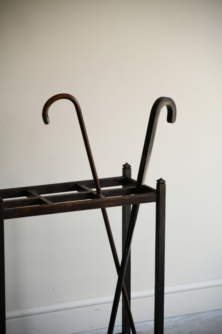 Vintage Wooden Stick & Umbrella Stand with Cast Iron Tray