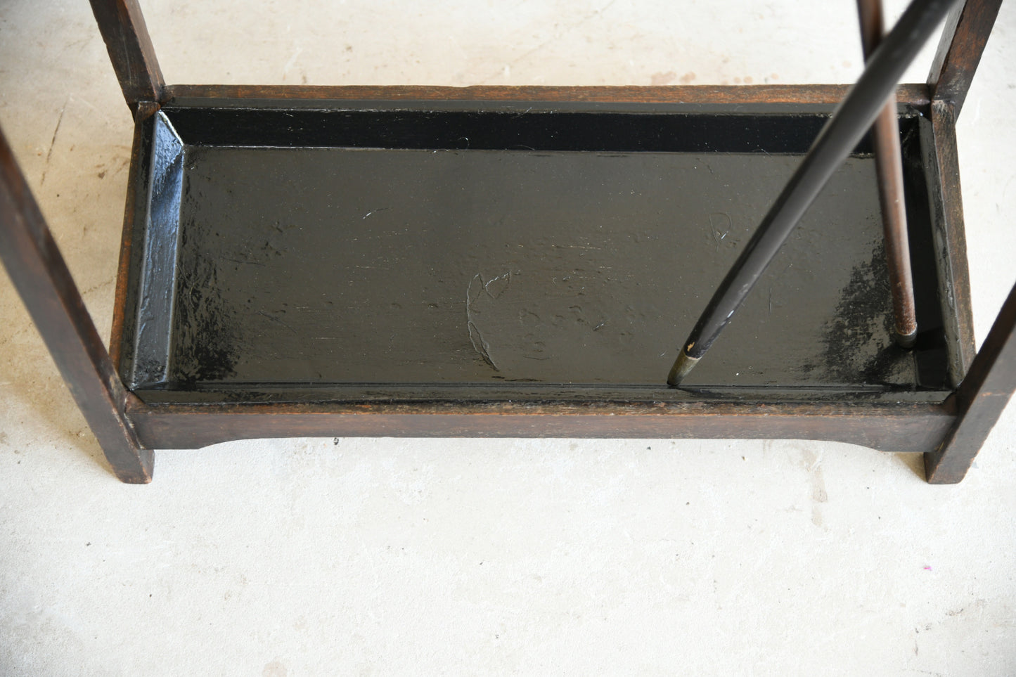 Vintage Wooden Stick & Umbrella Stand with Cast Iron Tray