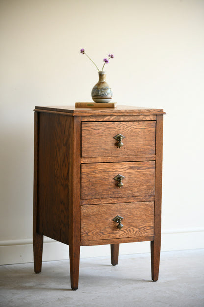 Antique Oak Bedside Chest of Three Drawers
