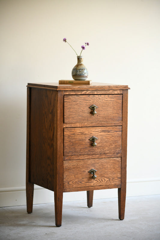 Antique Oak Bedside Chest of Three Drawers